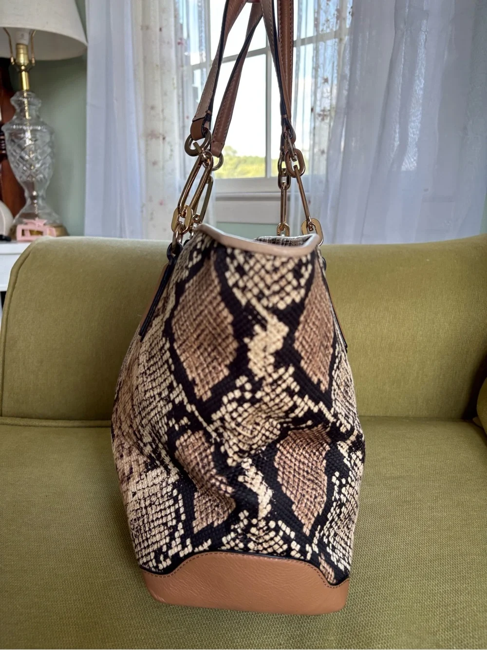 Coach Brown and Black Snake-Print Tote